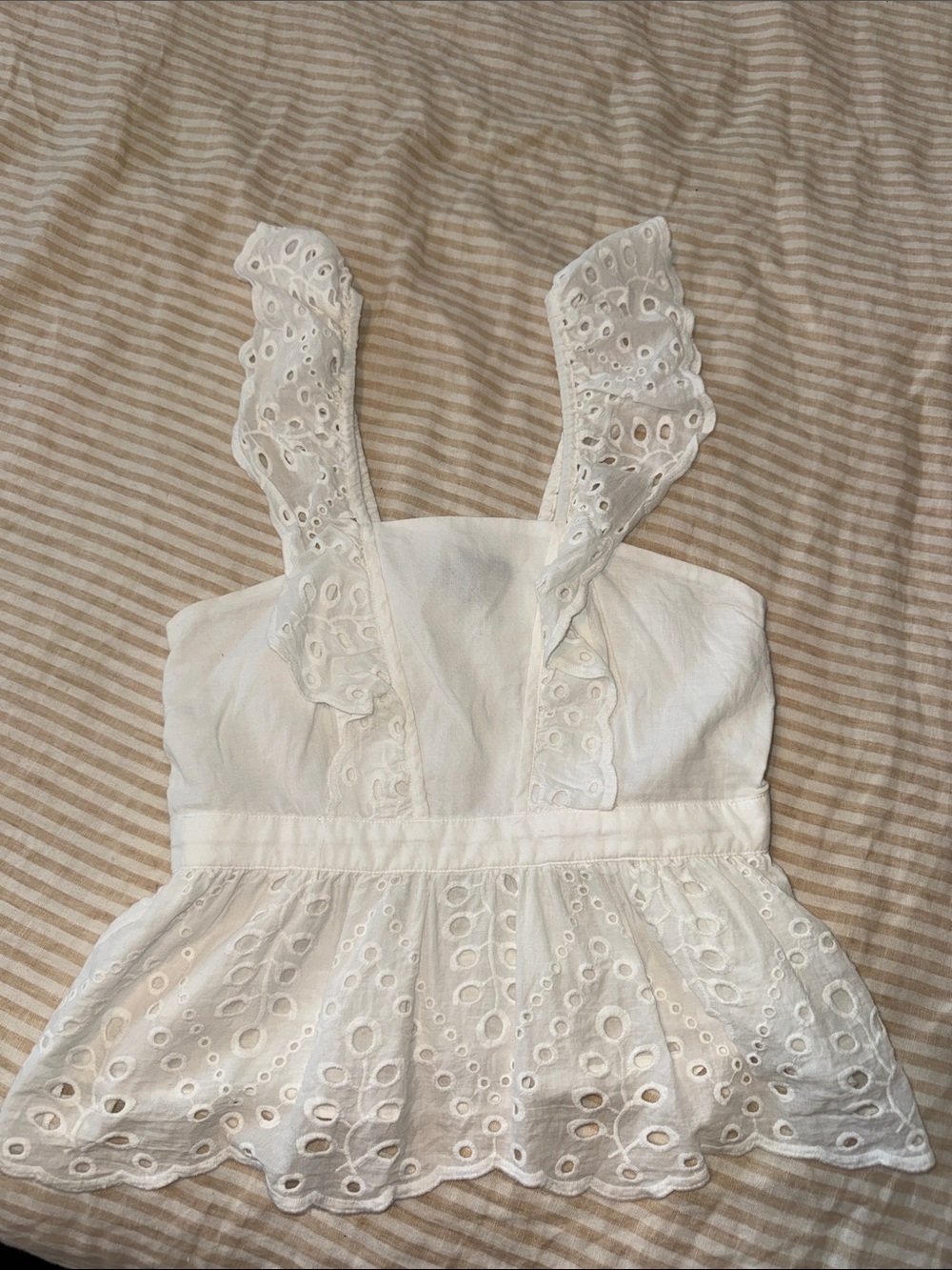White Eyelet Ruffle Strappy Women’s Top